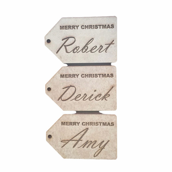 Wooden Merry Christmas Personal Name Tag