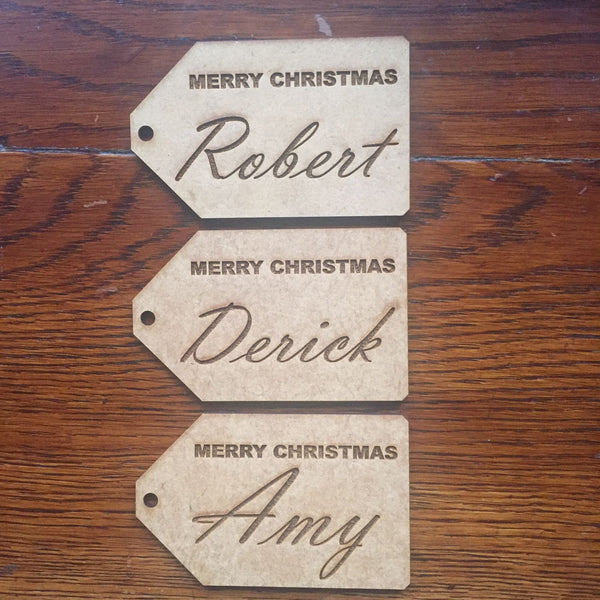 Wooden Merry Christmas Personal Name Tag