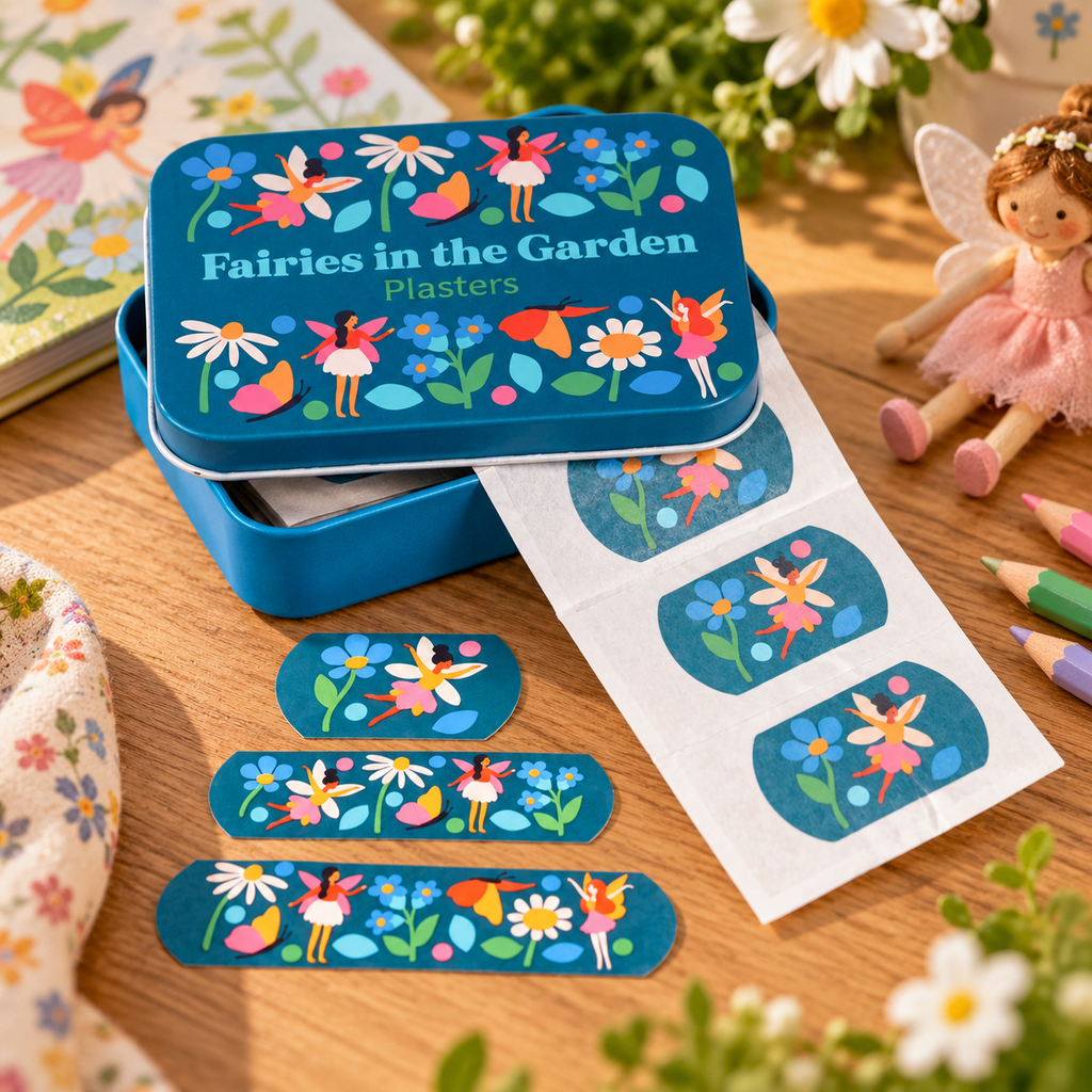 Fairies in the Garden tin, with plasters