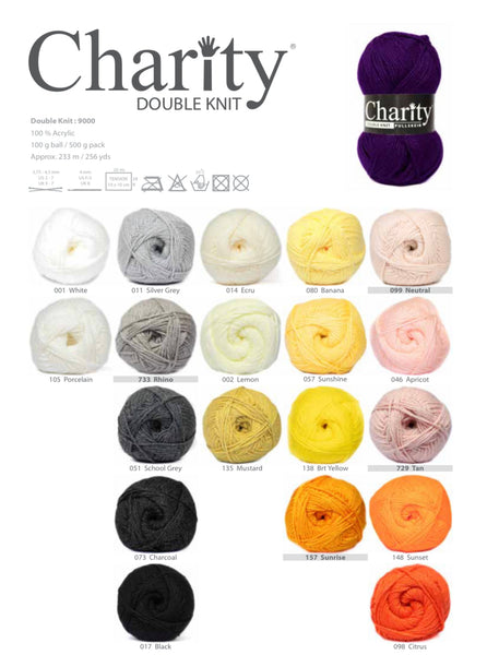 Elle Charity Double Knit 100g, Over 100 Colours