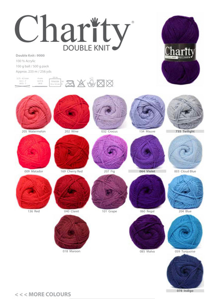Elle Charity Double Knit 100g, Over 100 Colours