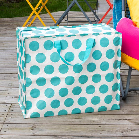 Turquoise Dot on White Jumbo Storage Bag