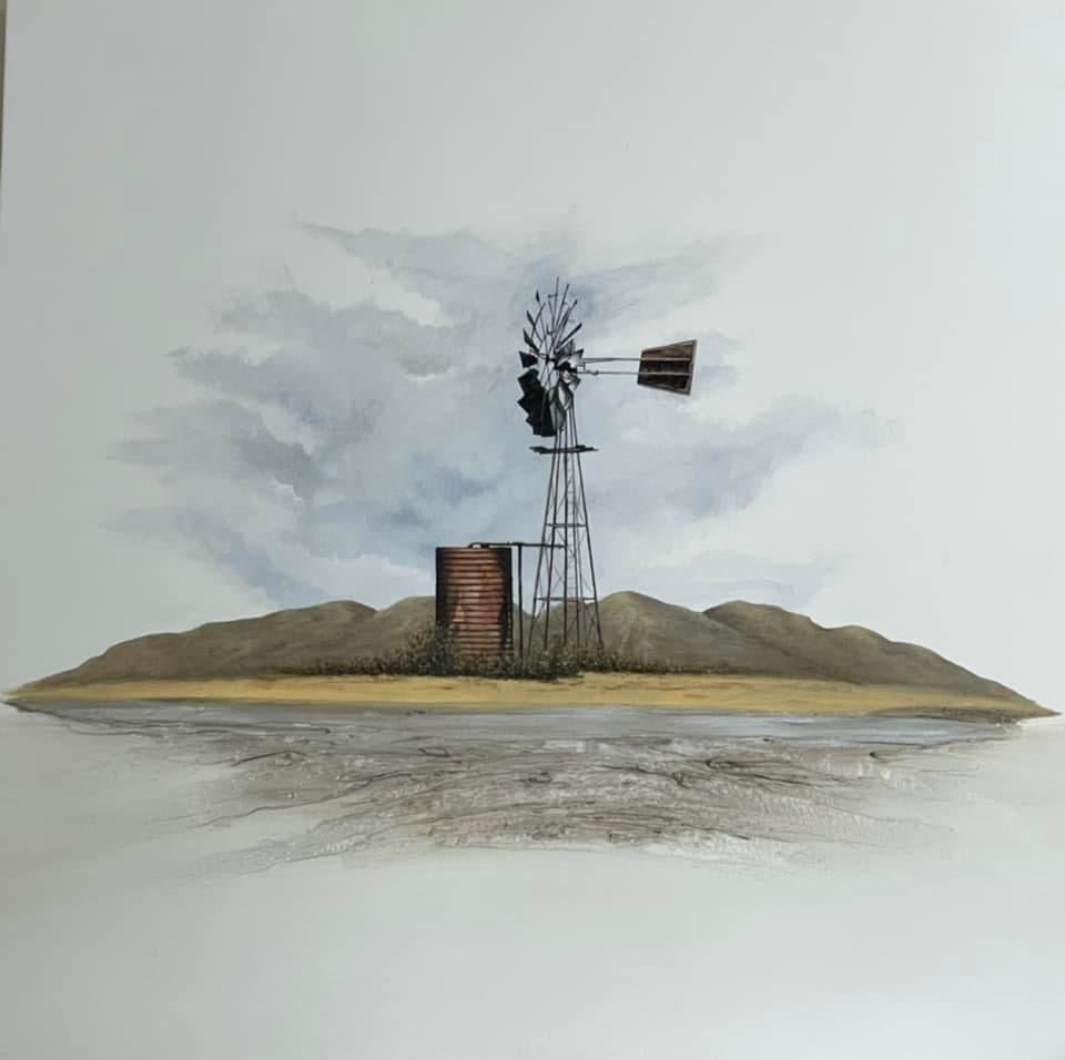 Landscape Painting - Water Well, Windmill