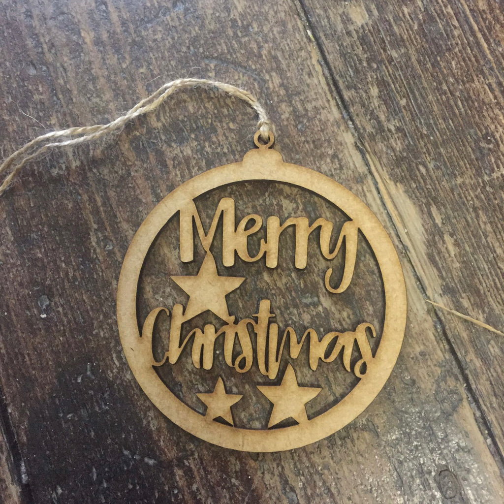 Wooden Christmas Bauble - Merry Christmas x 4