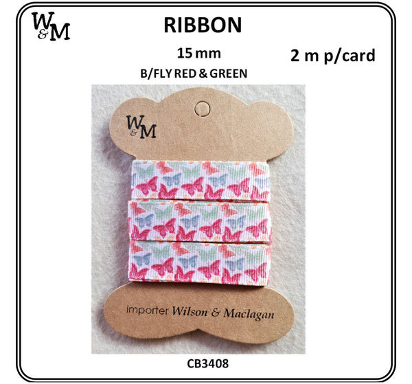 Butterfly Red & Green Printed Ribbon
