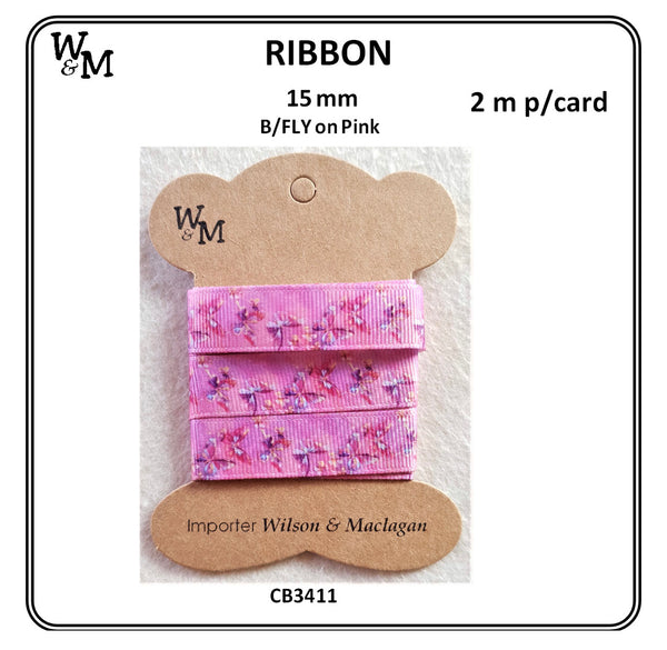 Butterfly On Pink Printed Ribbon