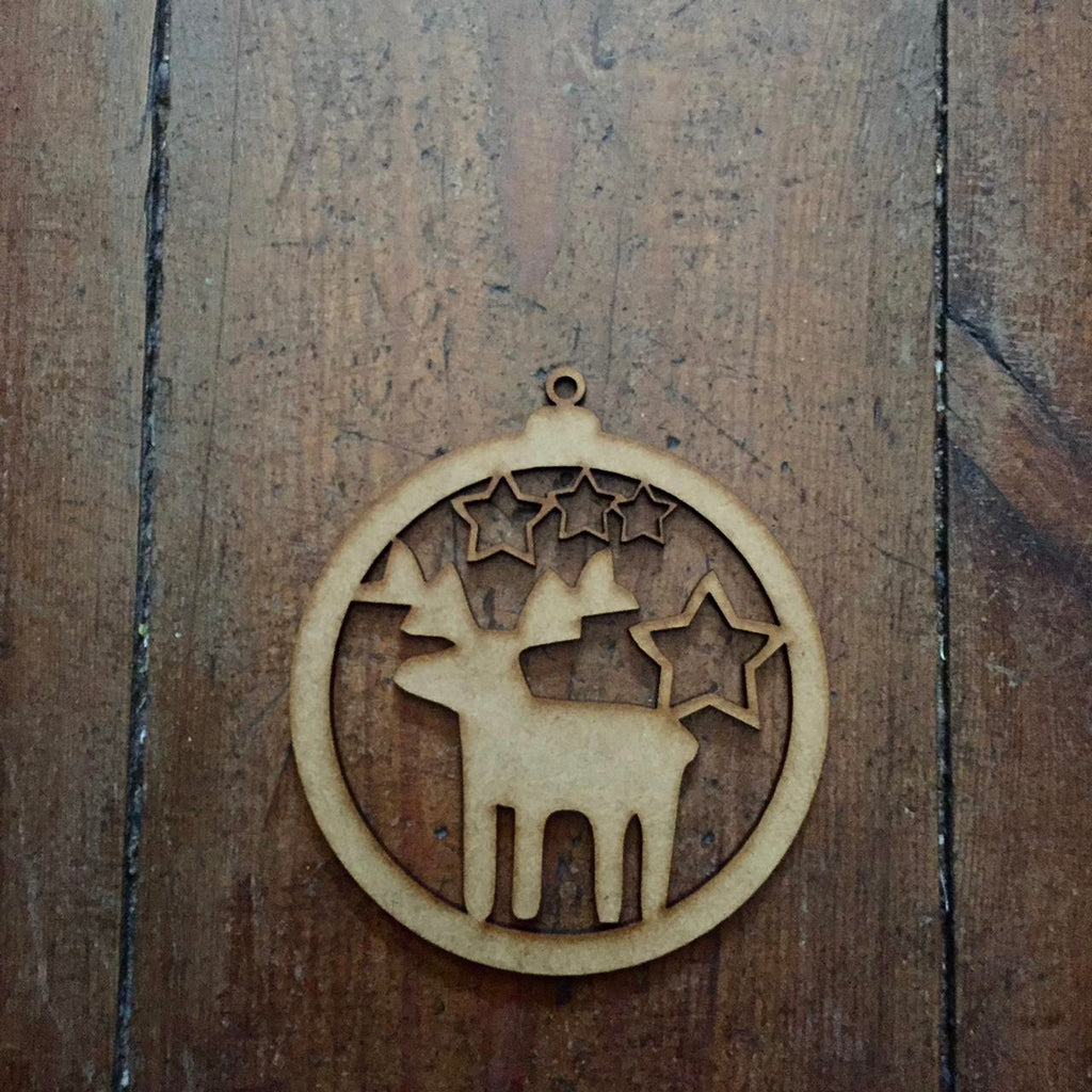 Wooden Christmas Bauble - Stag/Stars x 4