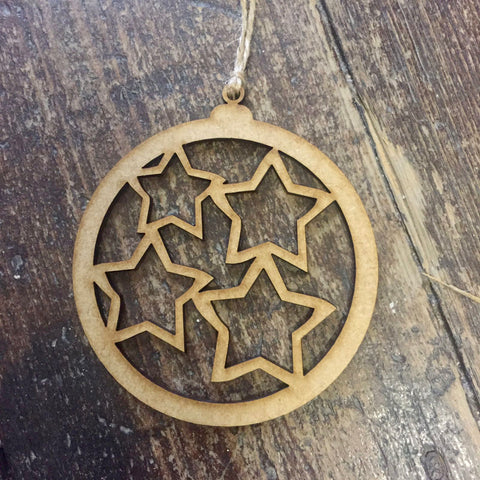 Wooden Christmas Bauble - Stars x 4