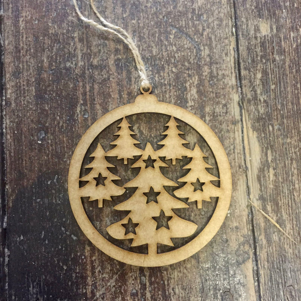 Wooden Christmas Baubles - Star Trees x 4