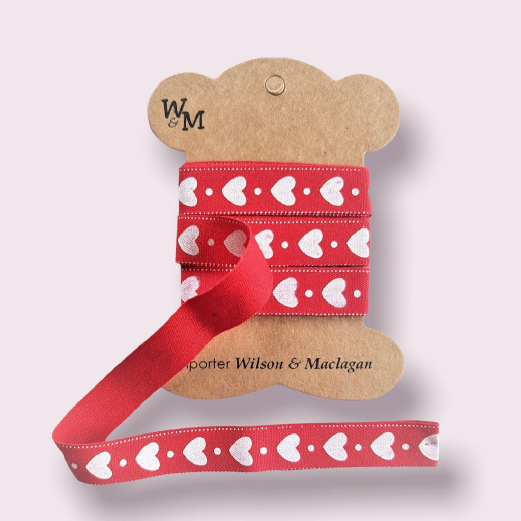 Hearts on Red Printed Ribbon