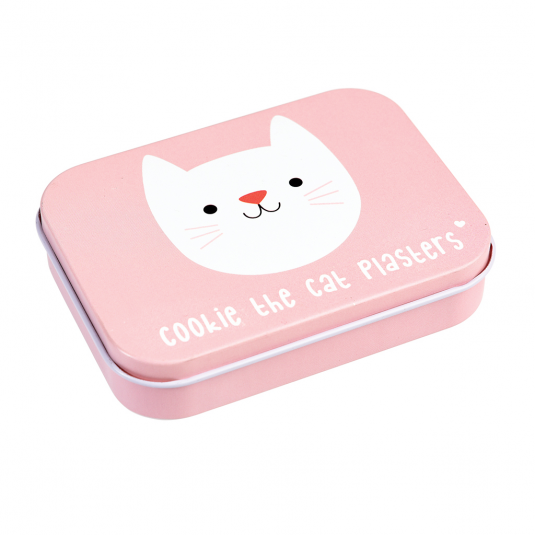 Cookie the Cat plasters in a tin